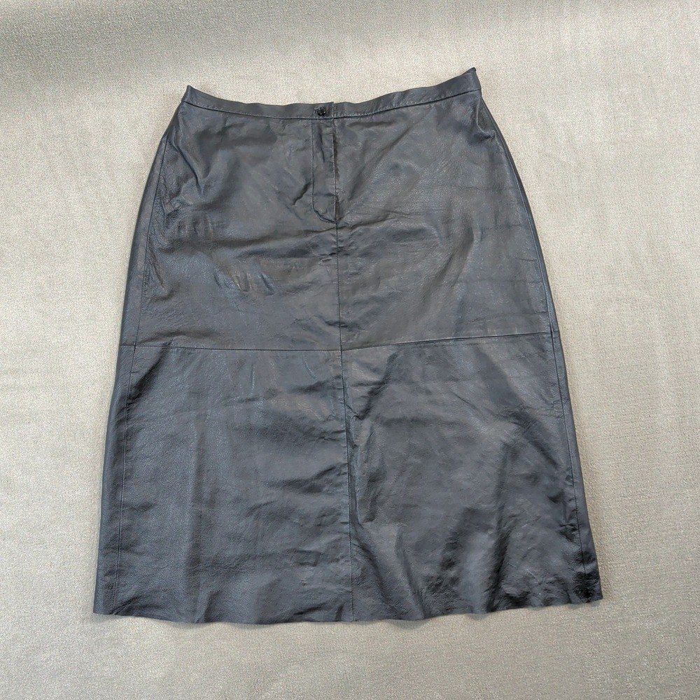 Veranesi Leather Skirt Womens 24W Black Midi A-Line Genuine Leather High Waist